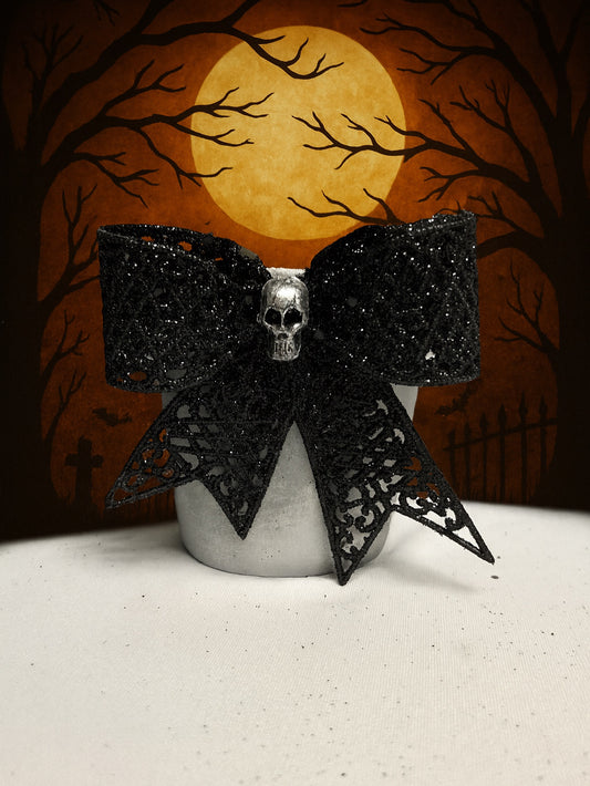 Skull & Shadows Halloween Pot Gothic Glam with Black Lace Bow