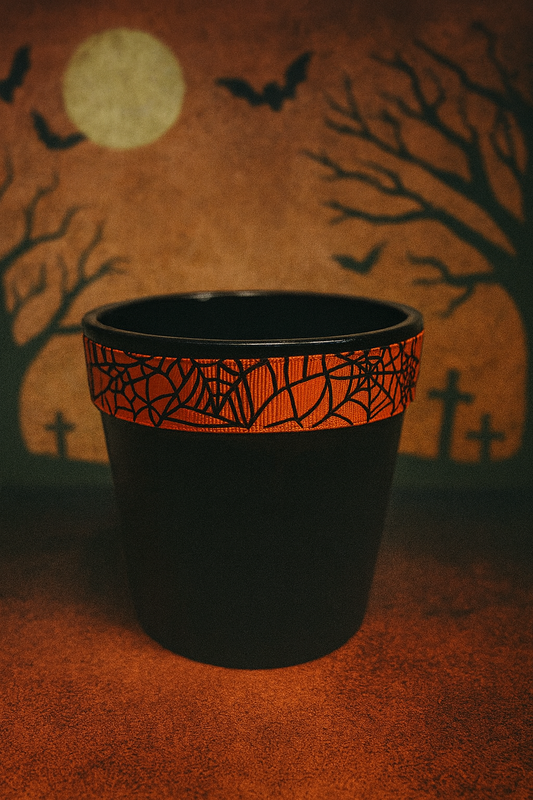 Black Halloween Spiderweb Plant Pot